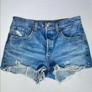 Blue Distressed Denim Shorts